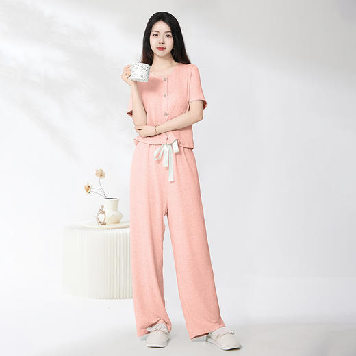 爱帝云感软糯亲肤文艺花纱短袖长裤套装 商品图8