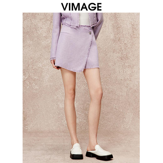 VIMAGE纬漫纪秋季新款气质通勤时尚紫色高腰显瘦时尚a字裤裙短裤V2206806 商品图2