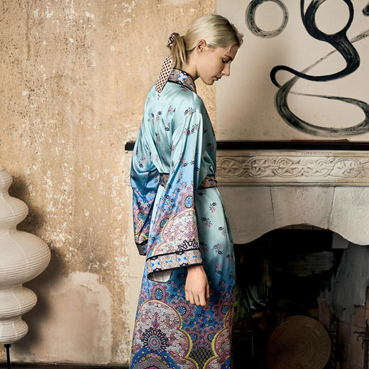 Solo seta22姆米重磅真丝睡袍女桑蚕丝凉感双门襟印花睡衣丝绸 商品图4