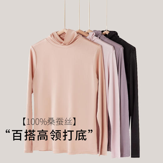 丁摩 早秋针织真丝高领打底衫女 长袖打底桑蚕丝T恤保暖上衣S321 商品图1