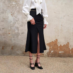 复古浪漫氛围感分割设计感开叉鱼尾半裙秋季约会小裙子MS88SK559