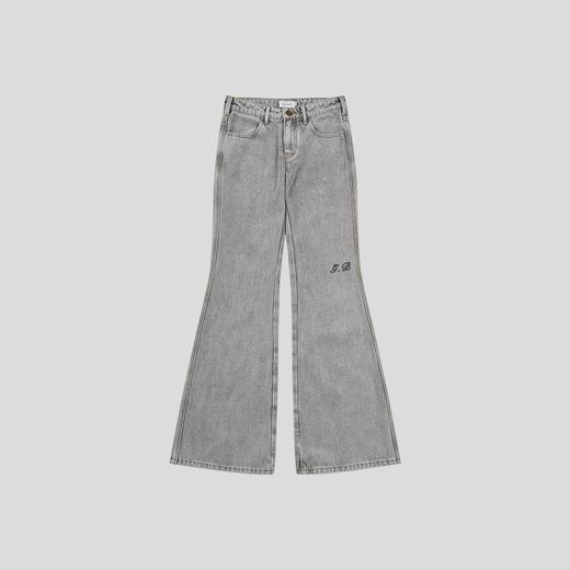 GOODBAI G.B logo膝盖刺绣微喇牛仔高腰长裤 商品图2