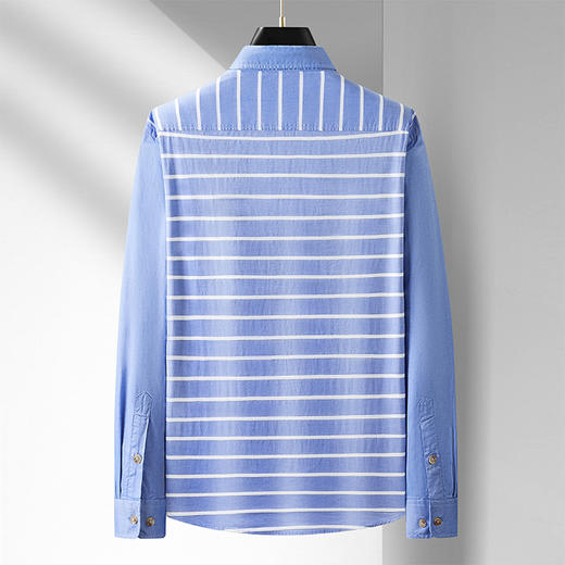 【100%棉】【新款DM】大依优型大码条纹长袖衬衫男宽松加肥加大码男士休闲商务衬衣上衣胖子300斤 商品图1
