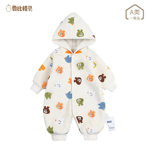 【动物乐园连帽羊羔绒爬爬服】婴儿连体衣服居家服春秋新款外出连体衣男女宝宝立体连帽哈衣爬服 商品图4