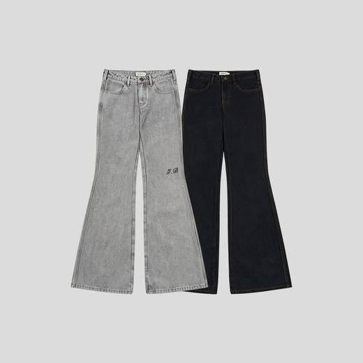 GOODBAI G.B logo膝盖刺绣微喇牛仔高腰长裤 商品图1