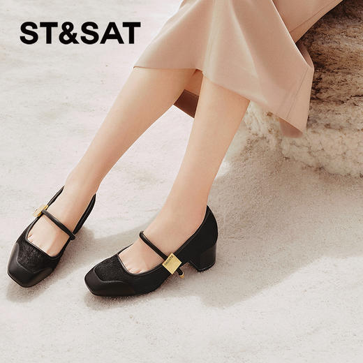 星期六复古宫廷风拼接粗跟玛丽珍SSC3111110 商品图4