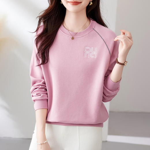 百媚生 圆领卫衣女春秋薄款宽松T恤S82330131 商品图3