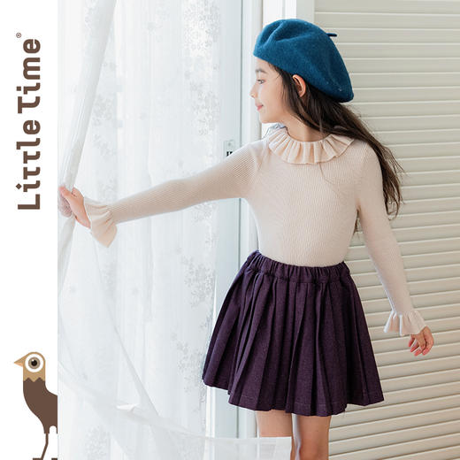 littletime童装法式学院风花边翻领长袖针织羊毛衫女秋款经典上衣 商品图2