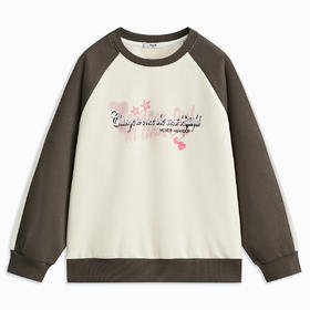 【MQD】童装女大童春新款学院风休闲亲肤运动撞色宽松圆领卫衣