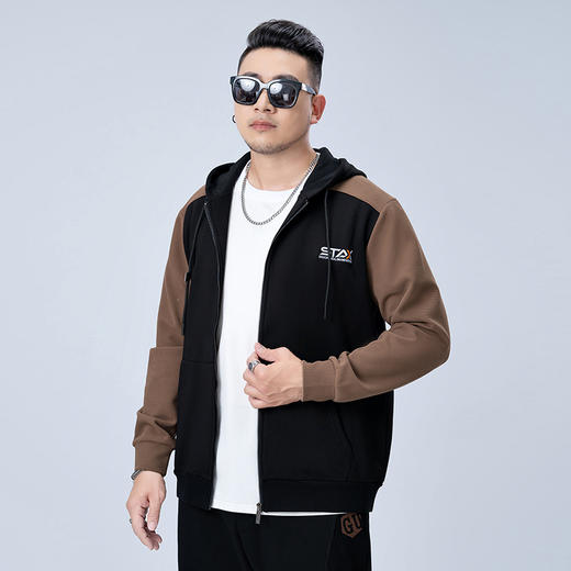 【新款DMH】大依优型大码连帽开衫卫衣外套拼接男宽松加肥加大码上衣夹克运动潮流 商品图1