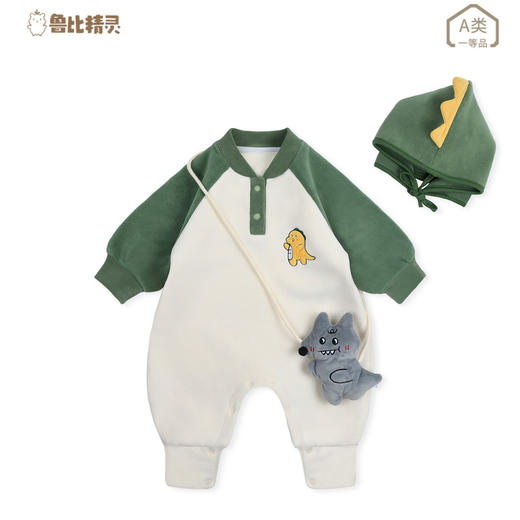 【赠帽子~毛绒软绵 舒适保暖】宝宝连体衣秋冬款奥丽绒婴儿爬爬服A类新生儿恐龙扛狼造型外出服 商品图4