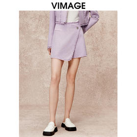 VIMAGE纬漫纪秋季新款气质通勤时尚紫色高腰显瘦时尚a字裤裙短裤V2206806