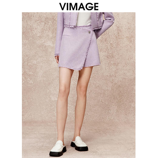 VIMAGE纬漫纪秋季新款气质通勤时尚紫色高腰显瘦时尚a字裤裙短裤V2206806 商品图0