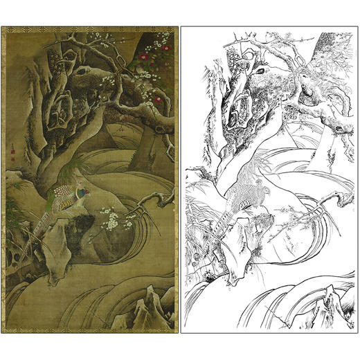 吕纪花鸟工笔画白描底稿《四季花鸟图》临摹勾线高清打印稿MD13 商品图0