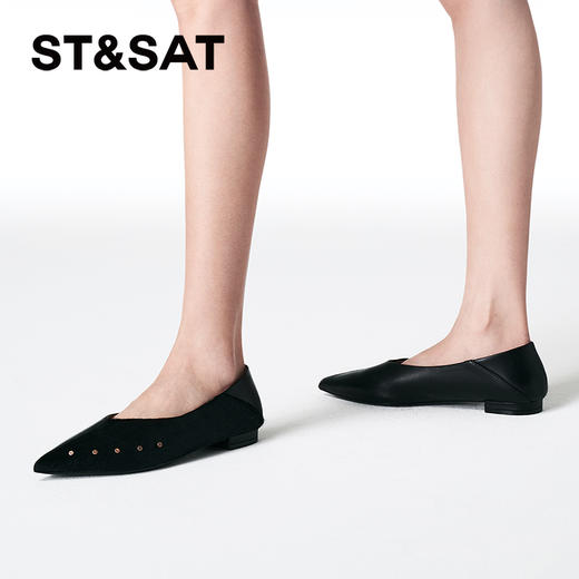 星期六气质尖头马毛皮平底单鞋SSC3111163 商品图2