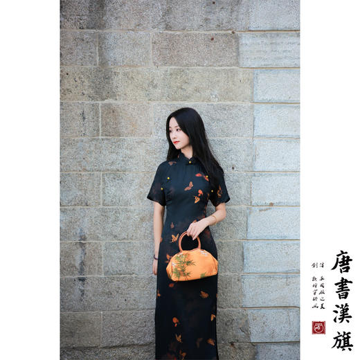 【浮蝶】黑色缎面提花印花旗袍新中式复古民国风蝴蝶元素气质日常 商品图2