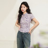 西遇紫色新中式古风设计短袖女新款纯棉透气舒适咖色T恤10740174/V0050549 商品缩略图5
