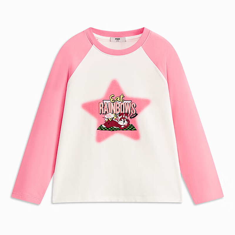 【MQD】童装女大童春新款学院风插肩袖撞色百搭甜美圆领T恤