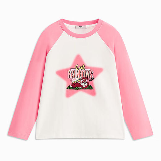 【MQD】童装女大童春新款学院风插肩袖撞色百搭甜美圆领T恤 商品图0