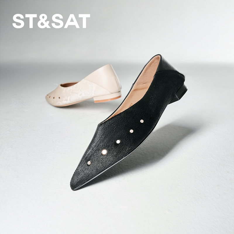 星期六气质尖头马毛皮平底单鞋SSC3111163