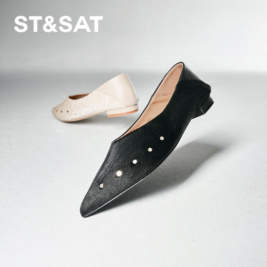星期六气质尖头马毛皮平底单鞋SSC3111163 商品图0