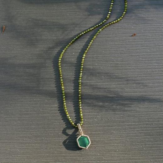 SpoiledBrat Jewelry六边形绿玉髓吊坠项链 商品图0
