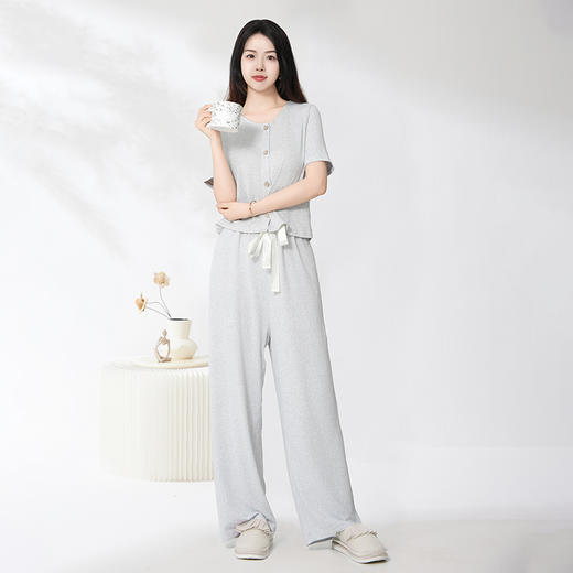 爱帝云感软糯亲肤文艺花纱短袖长裤套装 商品图6