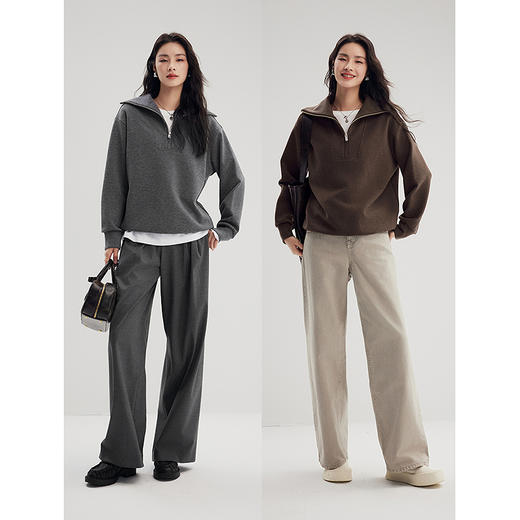 棉仓356608003-法式翻领拉链卫衣空气层美式宽松卫衣 商品图4