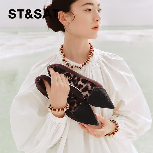 星期六高级感马毛拼接尖头细高跟SSC3111158 商品图1