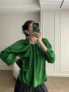 【包邮发顺丰】55025 洛诗琳夏季新款重磅26mm真丝斜纹抽绳设计感衬衫 HZ52269