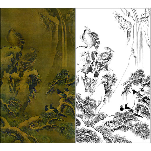 吕纪花鸟工笔画白描底稿《四喜图》临摹勾线高清打印稿MD14 商品图0