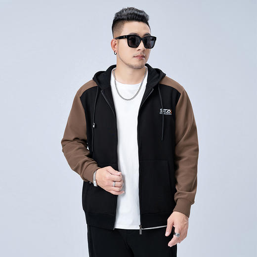 【新款DMH】大依优型大码连帽开衫卫衣外套拼接男宽松加肥加大码上衣夹克运动潮流 商品图0