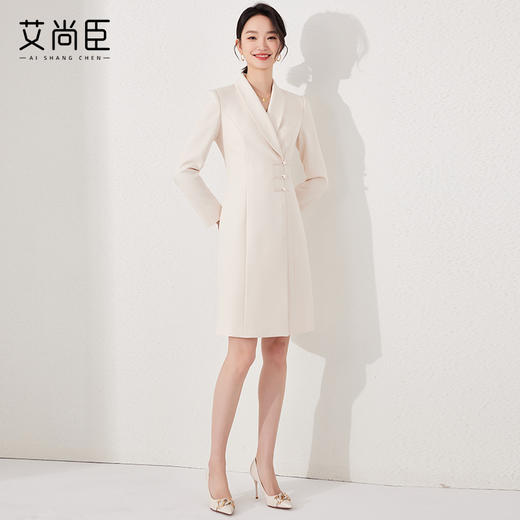 艾尚臣气质主持人长袖青果领连衣裙正式场合正装新中式小A裙盘扣 商品图2