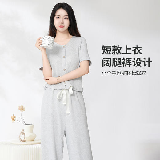 爱帝云感软糯亲肤文艺花纱短袖长裤套装 商品图2