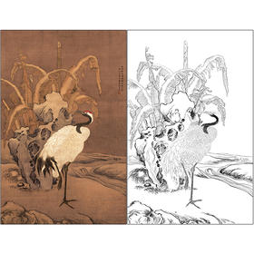 吕纪花鸟工笔画白描底稿《蕉岩鹤立图》临摹勾线高清打印稿MD07