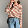 百媚生 棉质早秋条纹打底衫女内搭圆领宽松长袖T恤764 商品缩略图1