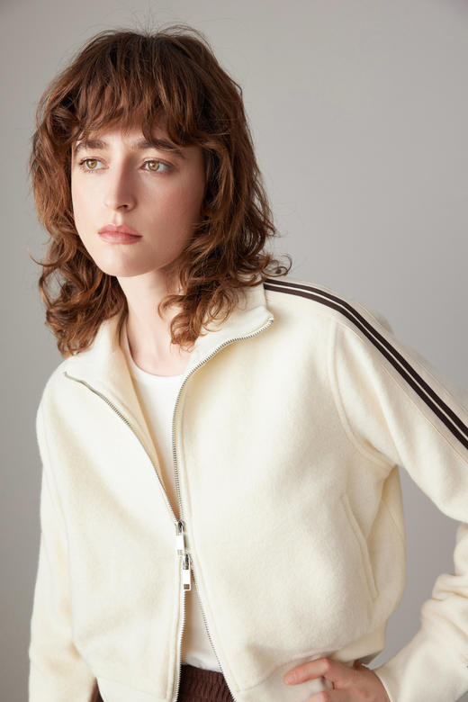 COCO ZONE100%羊毛立领双拉链外套条纹长袖 运动23C19337 商品图3