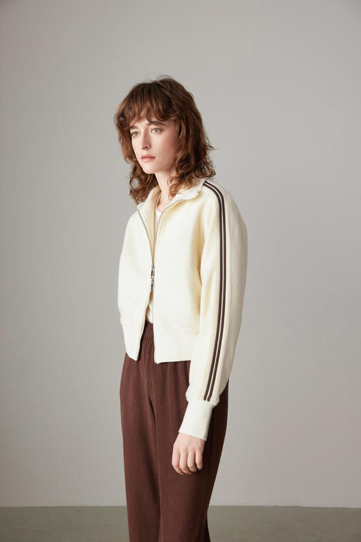 COCO ZONE100%羊毛立领双拉链外套条纹长袖 运动23C19337 商品图1