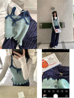 Read Nameless /马海毛蓝拼独家吊带+最近很火的蓝色慵懒格子裤