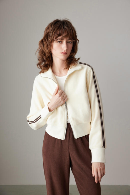 COCO ZONE100%羊毛立领双拉链外套条纹长袖 运动23C19337 商品图2