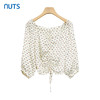 NUTS夏季泡泡袖波点拼接收腰显瘦上衣女221012032B 商品缩略图0