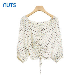 NUTS夏季泡泡袖波点拼接收腰显瘦上衣女221012032B
