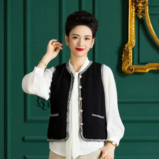 雀说蚕丝马甲女内搭时尚简约百搭圆领马夹保暖背心外套ALA8016 商品图0