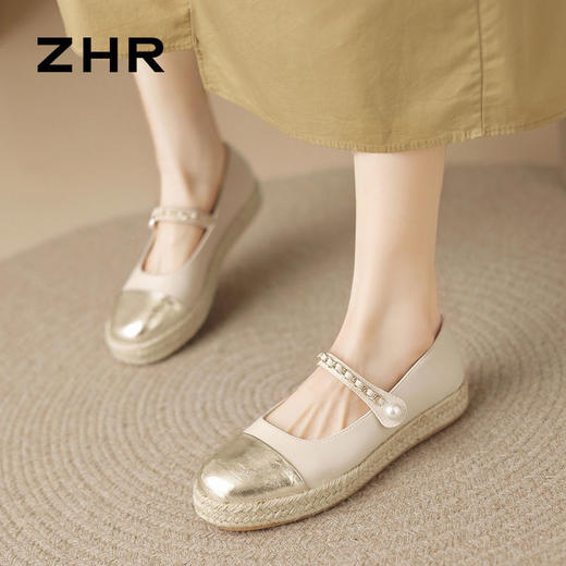 ZHR则则小香风链条渔夫鞋女鞋2024新款时尚小众珍珠舒适平底单鞋 商品图7