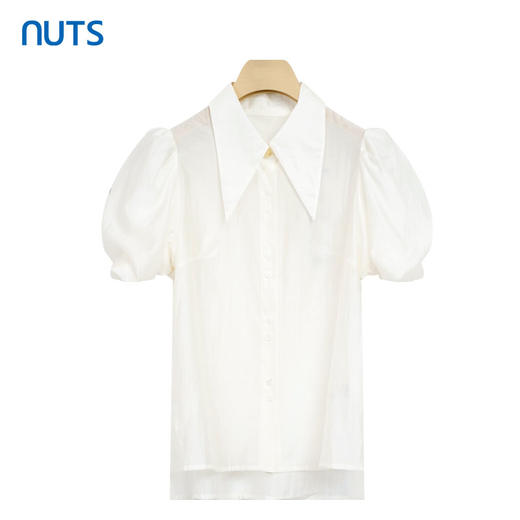 NUTS气质宽松短袖复古衬衫女夏季衬衣显瘦泡泡袖上衣429011336 商品图0