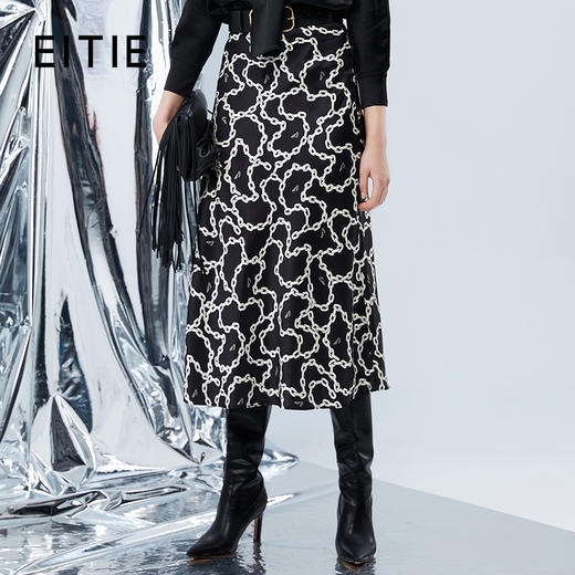 EITIE爱特爱秋季新款显瘦百搭印花高腰a字通勤半身裙7506213 商品图0