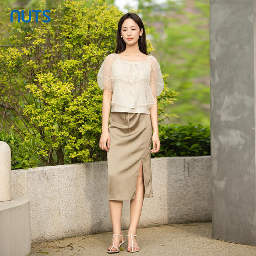 NUTS夏季新款时尚泡泡袖方领衬衣甜美减龄上衣女424011143 商品图1