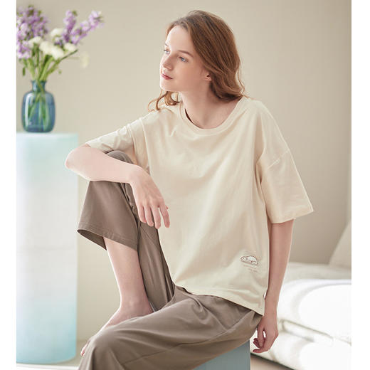 芬腾夏季100%棉带胸垫防凸点睡衣套装 A-4542 商品图0