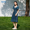 NUTS女装连衣裙夏季方领复古印花收腰显瘦牛仔短袖裙子423102260 商品缩略图1