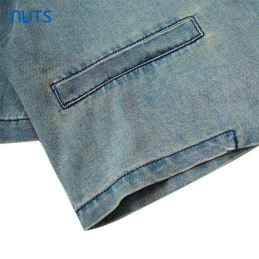 NUTS气质复古水洗领拼接泡泡短袖短款牛仔上衣外套428043420 商品图4